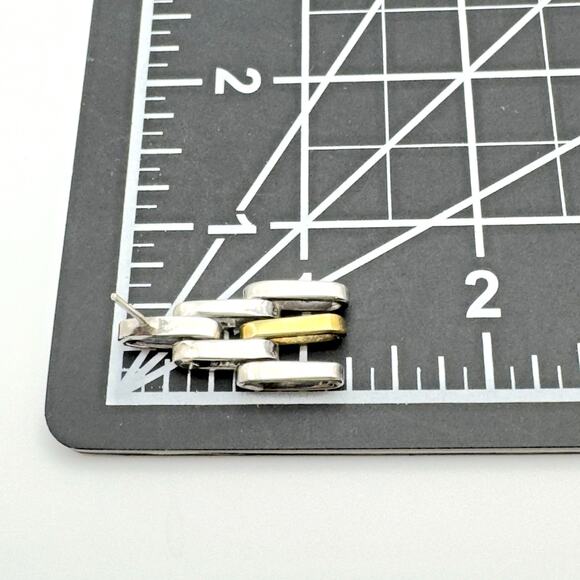 Vintage Modernist Sterling Silver Brass Earrings Industrial Tank Track Unisex - Picture 5 of 6